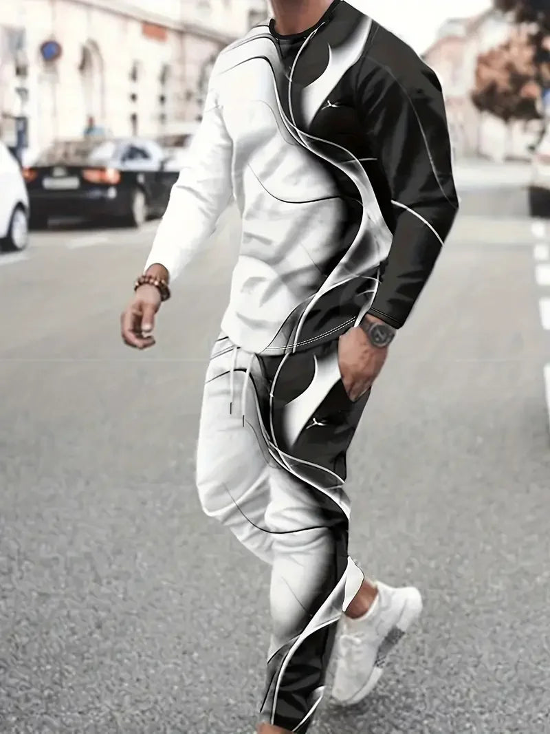 Autumn Men's Long Sleeve T-Shirts Pants Sets 3D Print Fashion Men Sportswear Man Clothes Street Tracksuit Jogger 2 Piece Outfits
