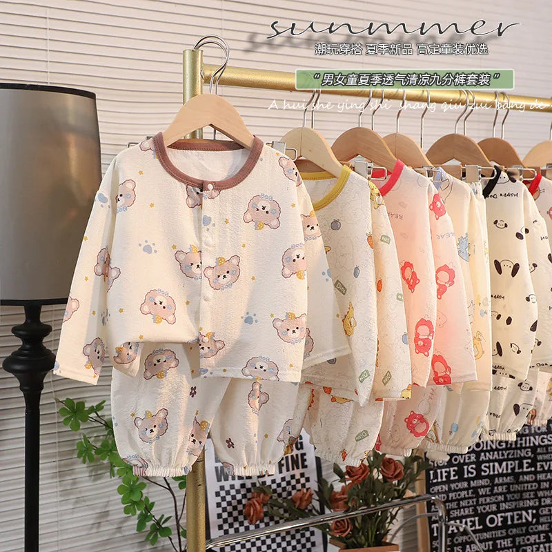 Kid Cute Cartoon New Sleepwear 2pcs Toddler Children Homewear Pajamas Thin Spring Summer Boys Girl Air Conditioning Clothing