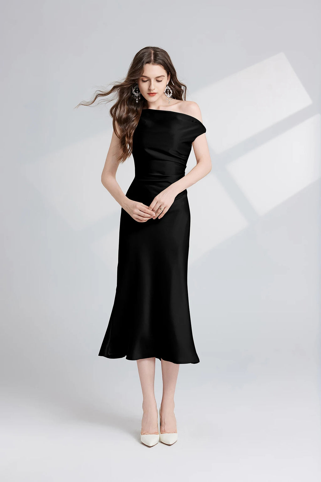 French Summer Autumn Fashion Acetate Satin Evening Dress Women Sexy Slash Neck Pencil Mermaid Long Prom Dresses Lady Gown