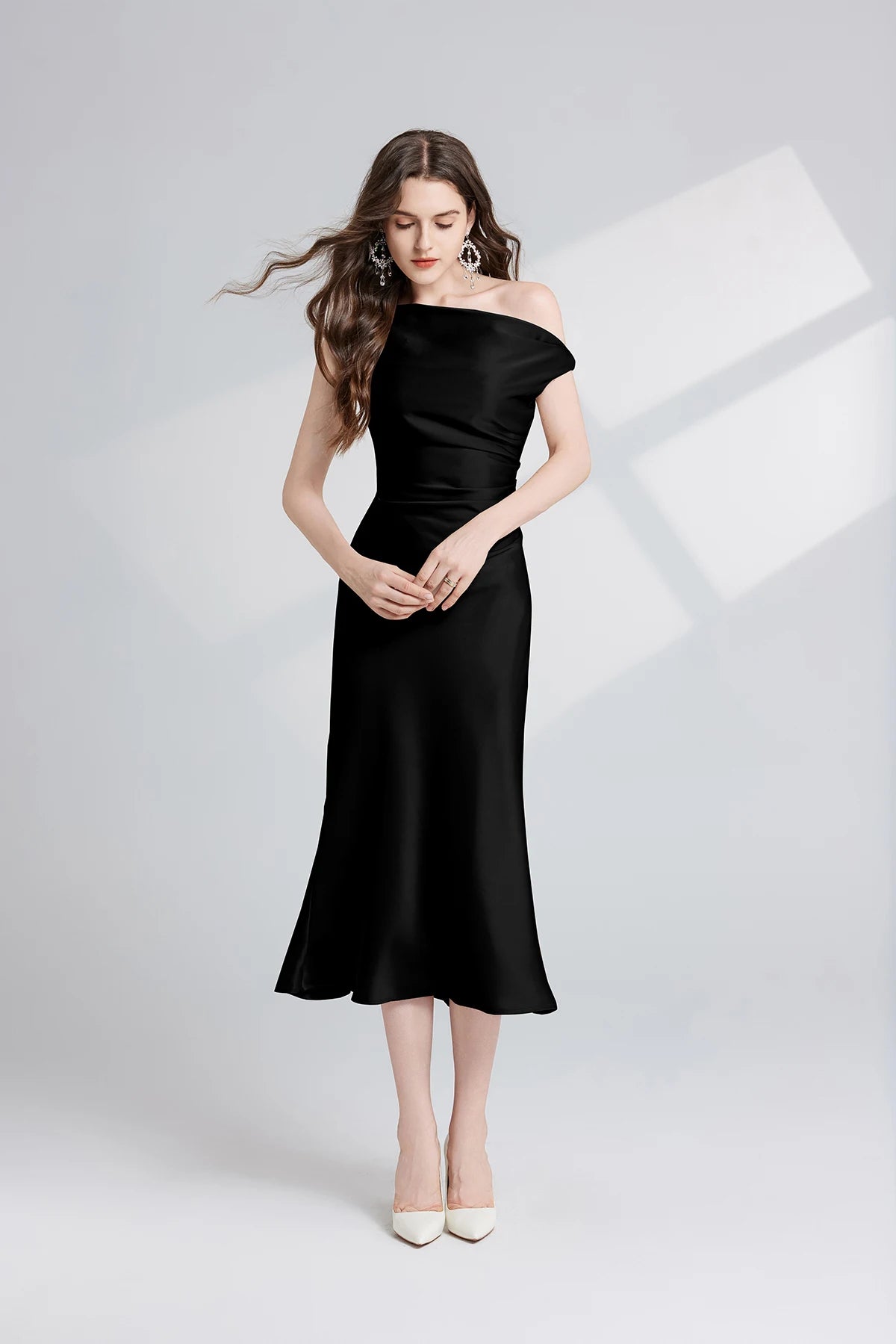 French Summer Autumn Fashion Acetate Satin Evening Dress Women Sexy Slash Neck Pencil Mermaid Long Prom Dresses Lady Gown