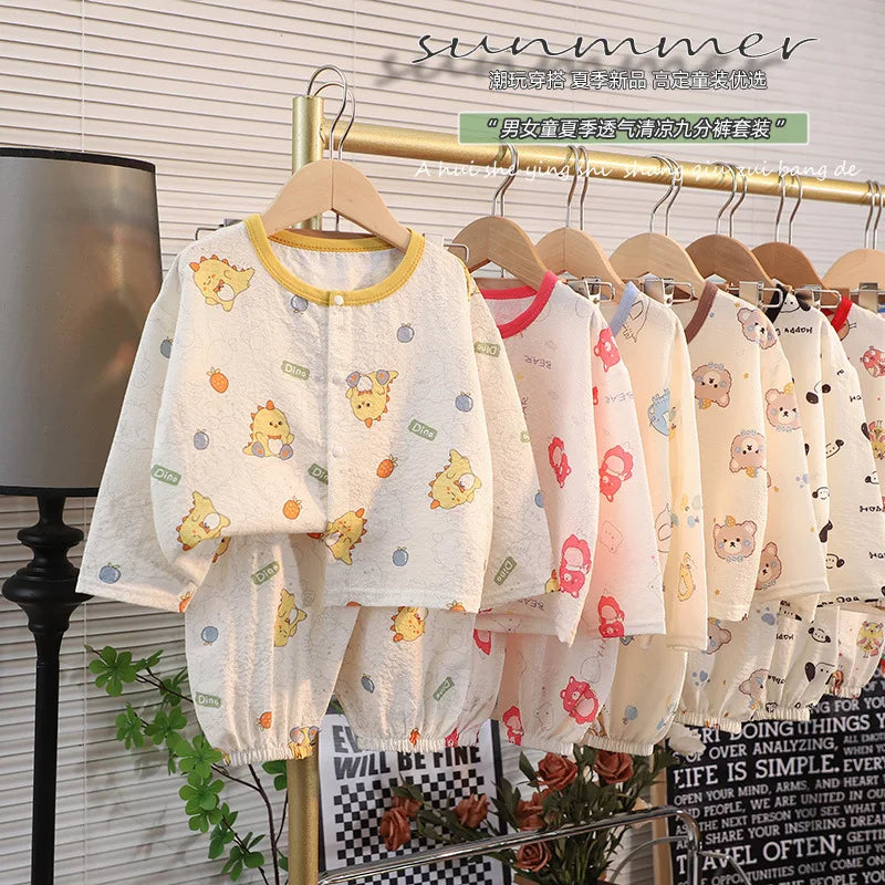Kid Cute Cartoon New Sleepwear 2pcs Toddler Children Homewear Pajamas Thin Spring Summer Boys Girl Air Conditioning Clothing
