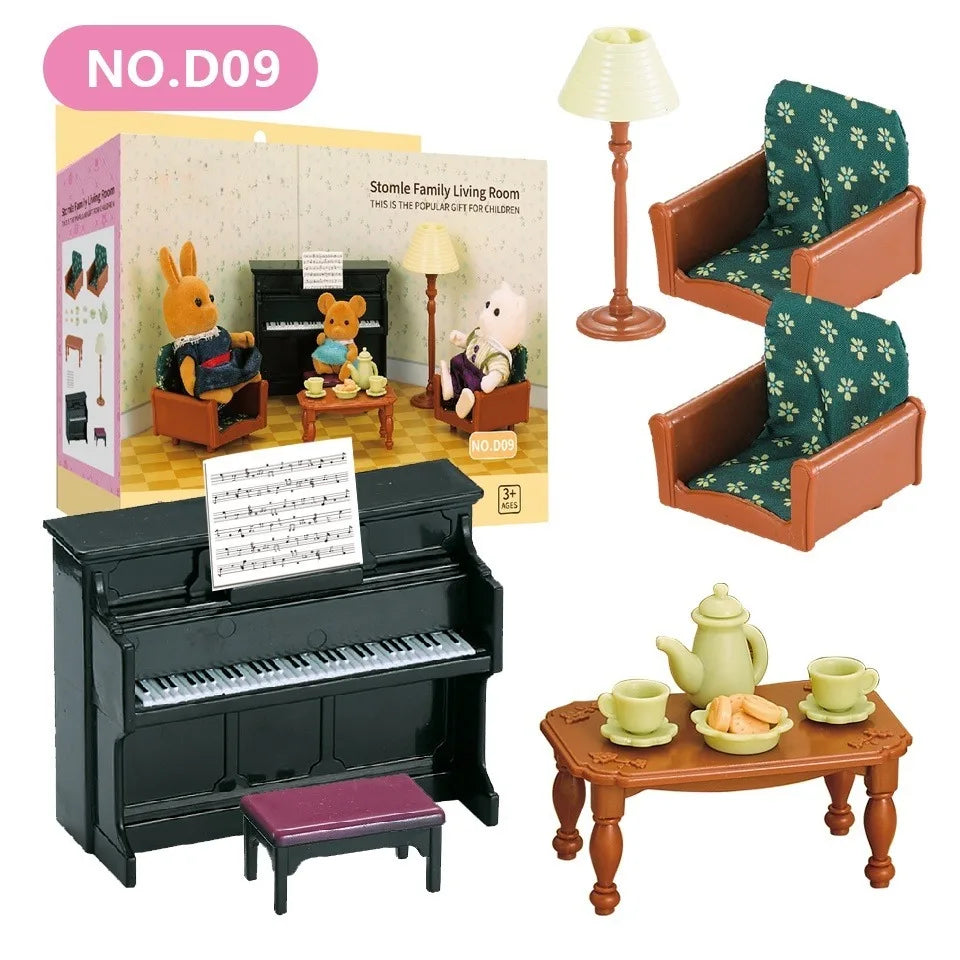 Dollhouse Furniture Set Doll house Bathroom/Kitchen/Fridge/Washing Machine Laundry Kids Doll House Miniature Pretend Play Toys