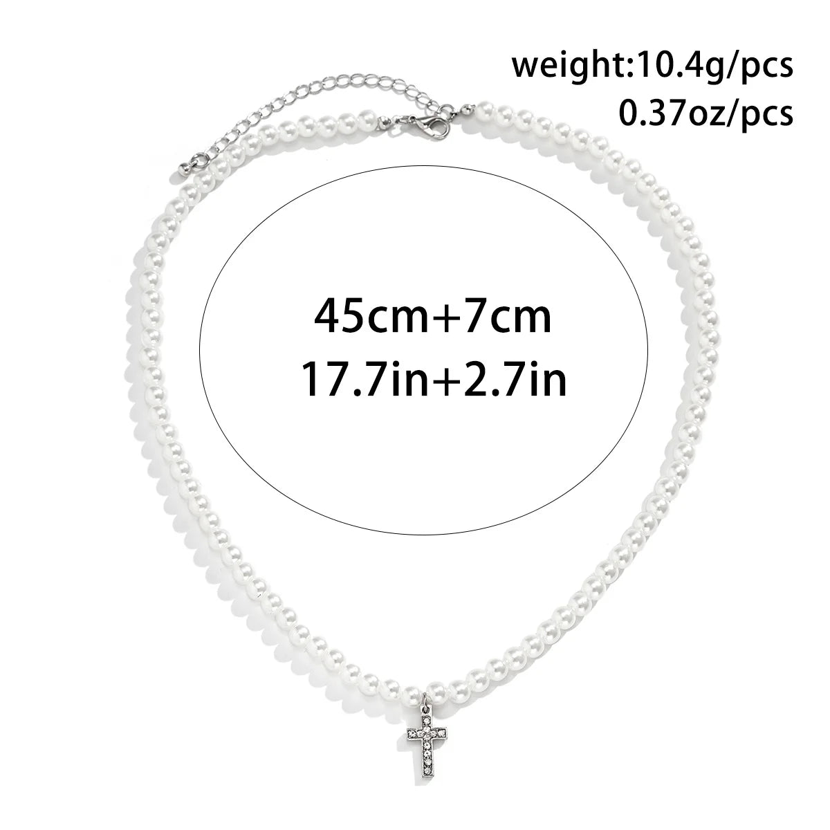 Pearl Beads Chain with Shiny Rhinestone Cross Pendants Necklace Men Trendy White Beaded Choker on Neck 2022 Fashion Jewelry Male