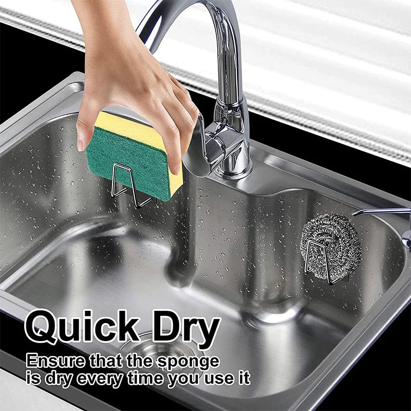 Stainless Steel Sink Tray Drainer Rack Kitchen Sink Sponge Holders Self Adhesive Hook Storage Holder Kitchen Wire Rag Organizer