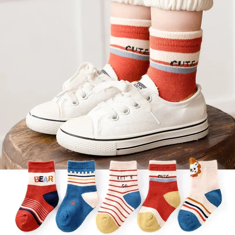 5 Pairs Kids Boys Socks Tennis Children Sport School Students Socks Spring Autumn Soft Cotton Toddler Mid Tube Girls Sports Sock