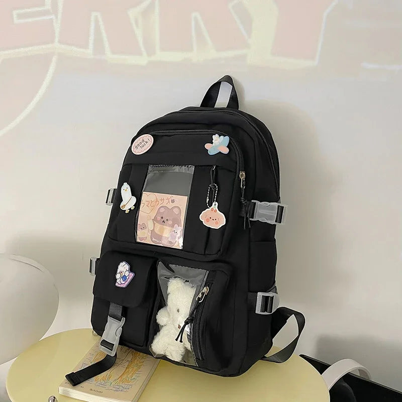 Popular Pink Purple Color Girls High School Student Backpack Bags Without any accessory version