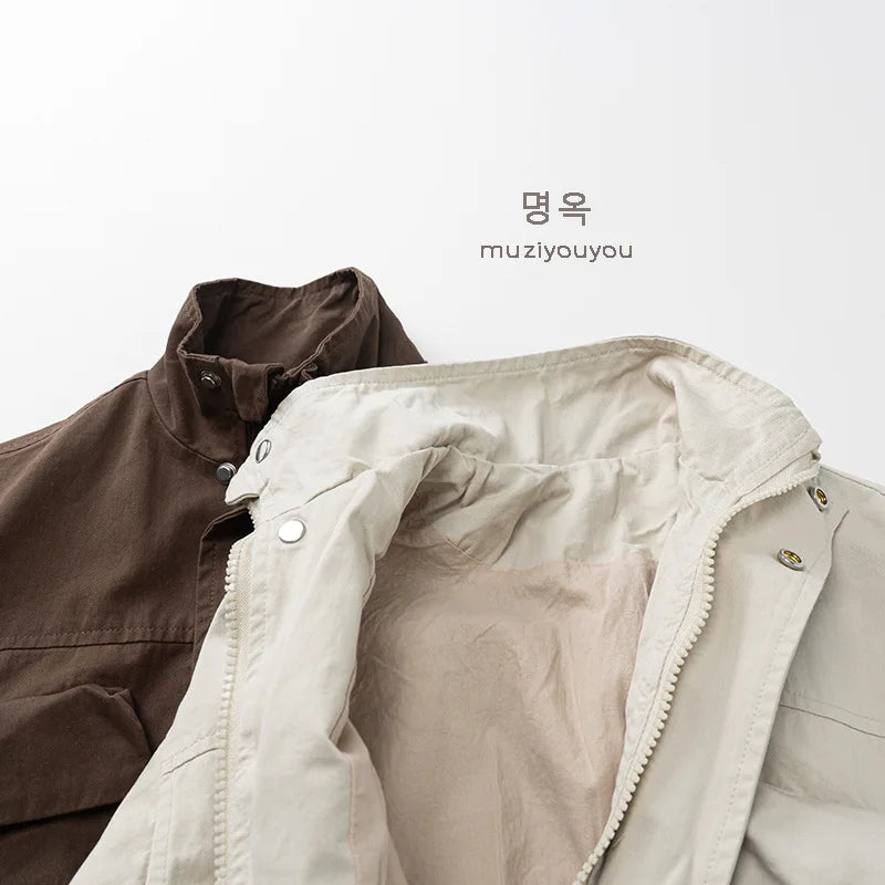 2026 Autumn New Children Casual Coat Girls Zipper Jacket Solid Baby Loose Outerwear Cotton Boys Work Coat Kids Clothes